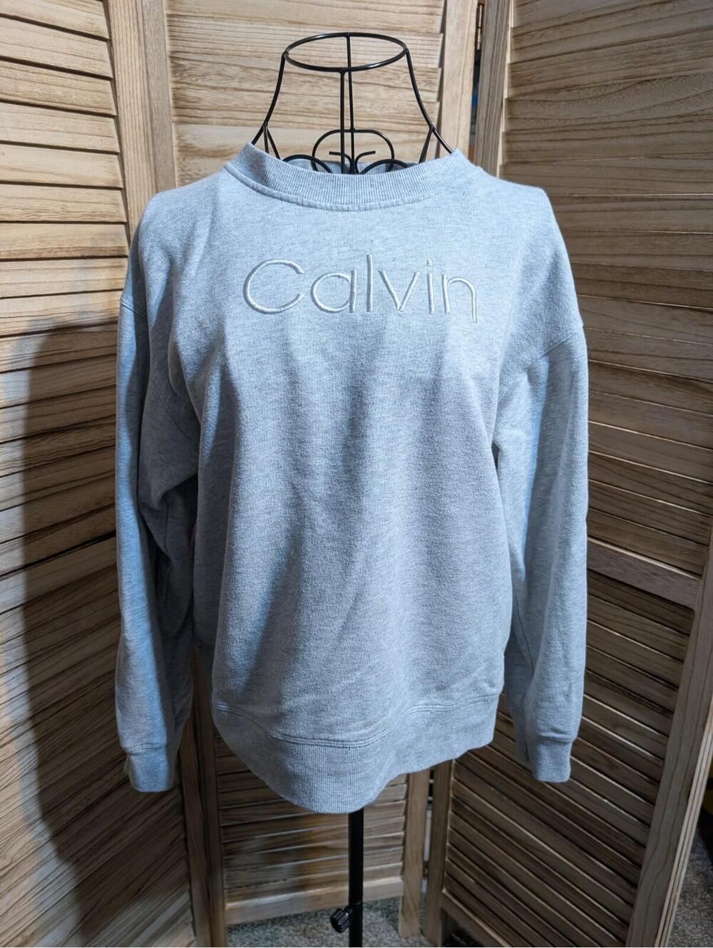 Calvin Klein Sweater Womens Adult Medium Gray Crop Hoodie Pullover Logo
